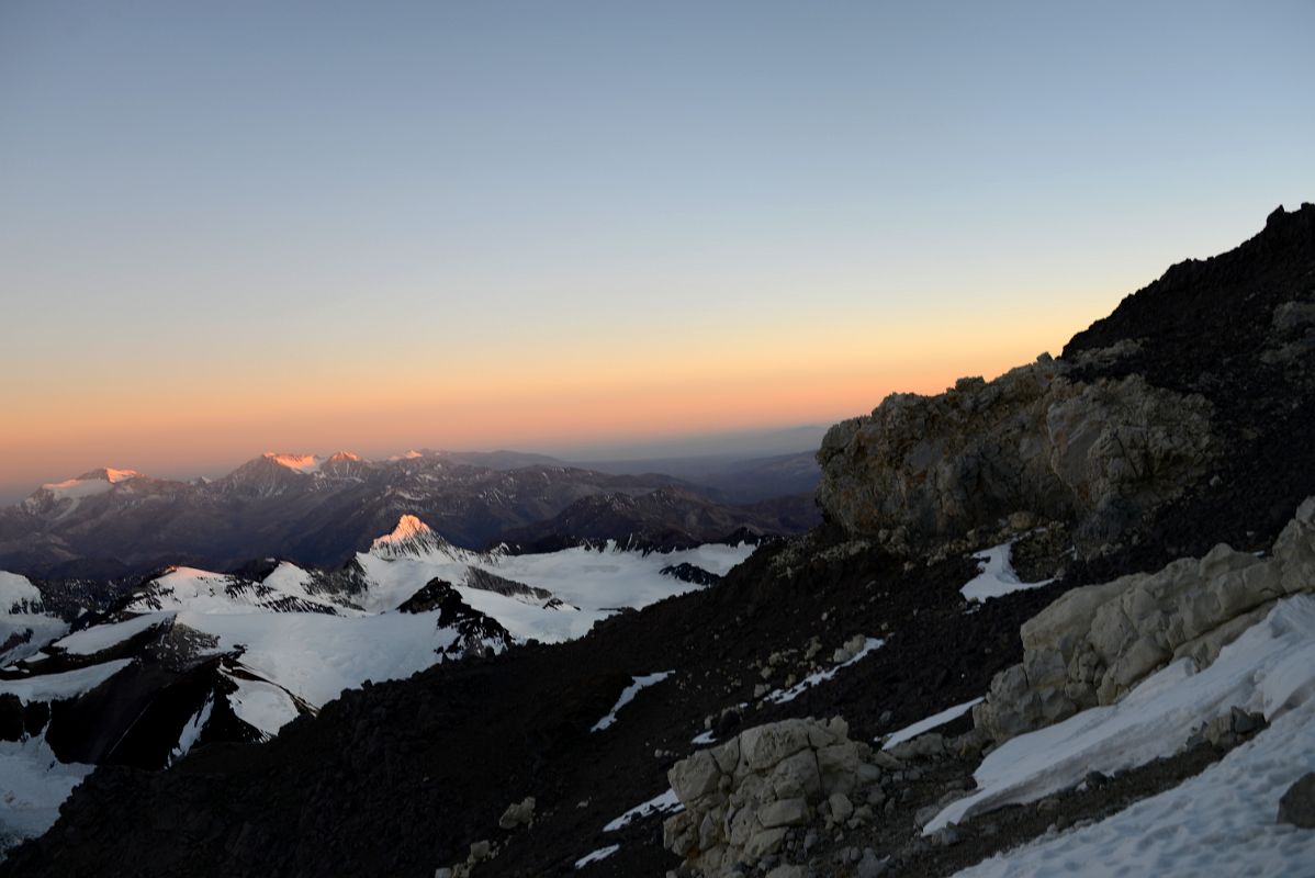 07 The First Rays Of Sunrise Hit Mercedario, Cerro Ramada, La Mano Climbing Between Colera Camp 3 And Independencia On The Way To Aconcagua Summit